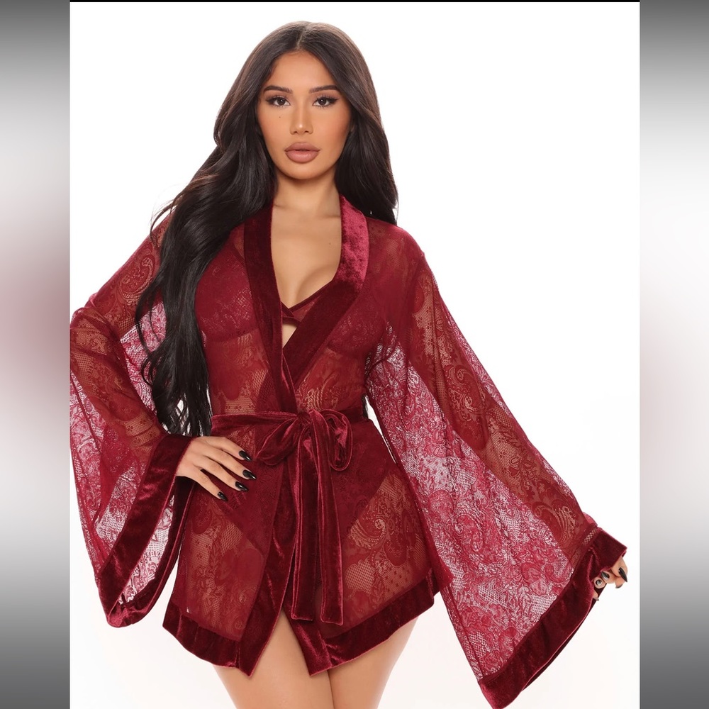 Burgundy Lace and Velvet Robe